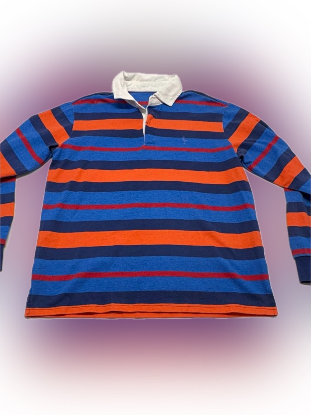 Tailorbyrd Collection Men's Large Striped Rugby Shirt Blue Orange Large